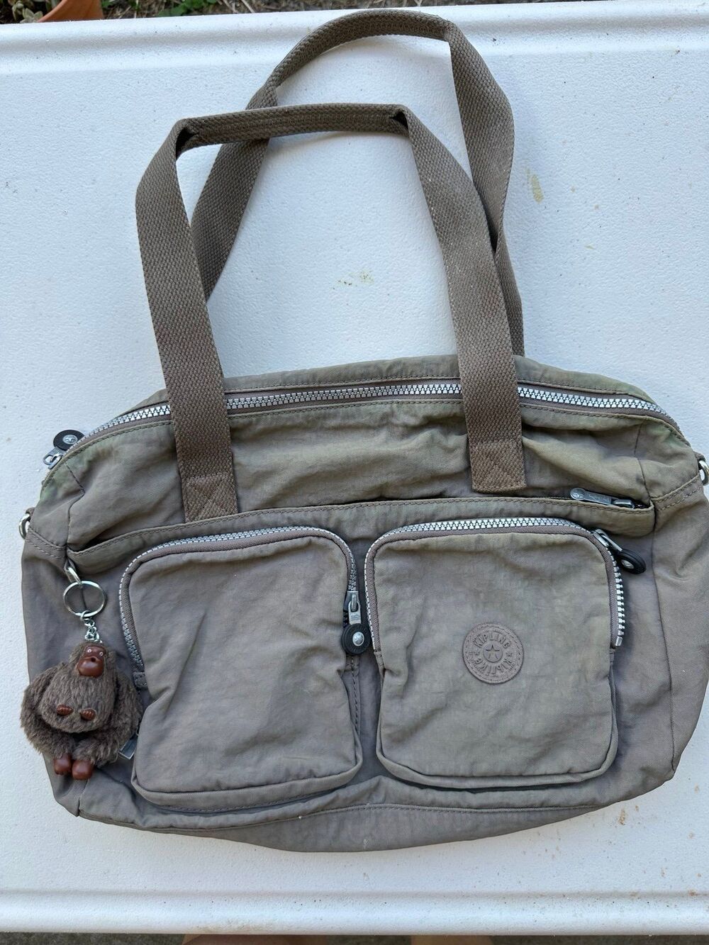 Kipling Brown Cyrene Front Pockets Nylon Water Resistant Satchel Shoulder Bag